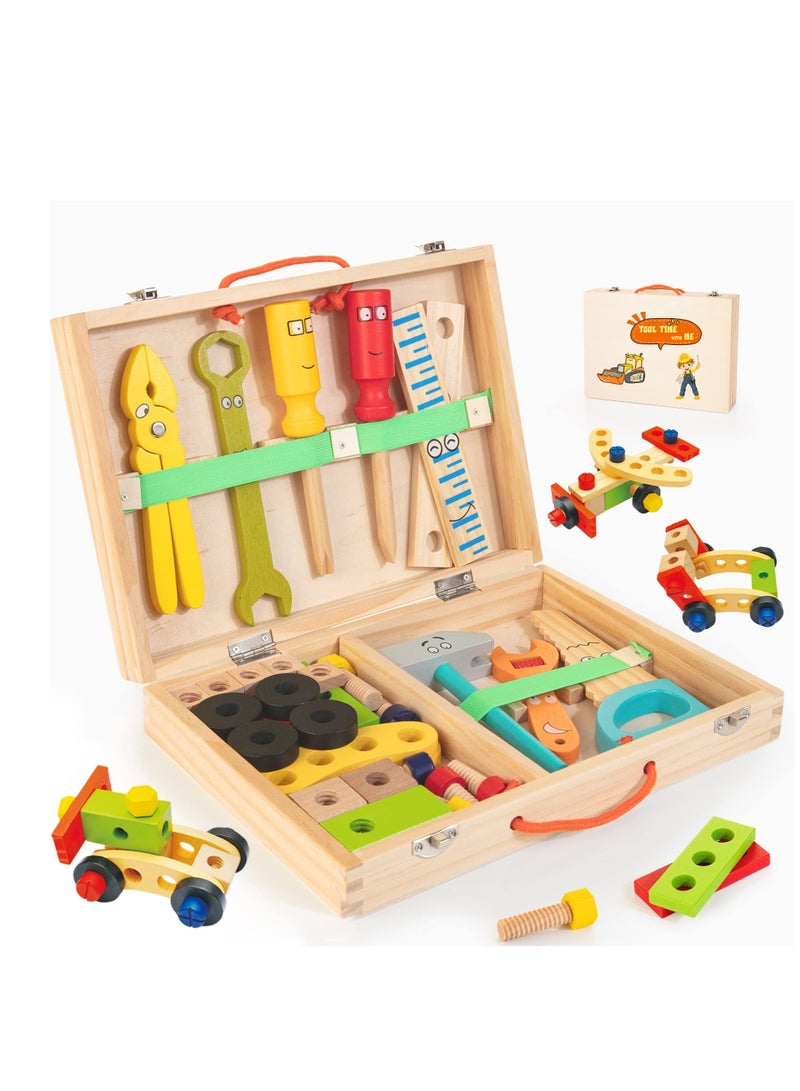 37 Pieces Kids Tool Set Pretend To Play Toddler Wooden Tool Toys With Toolbox Educational Dry Structure Toys For 2 3 4 5 6 Year Old Boys And Girls Birthday Gifts