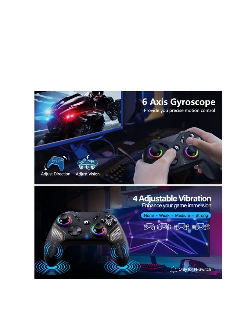 Wireless Switch Pro Controller for Nintendo Switch/Lite/OLED - Multi-Platform Gamepad with LED Light for PC, iOS, Android - RGB Gaming Controller