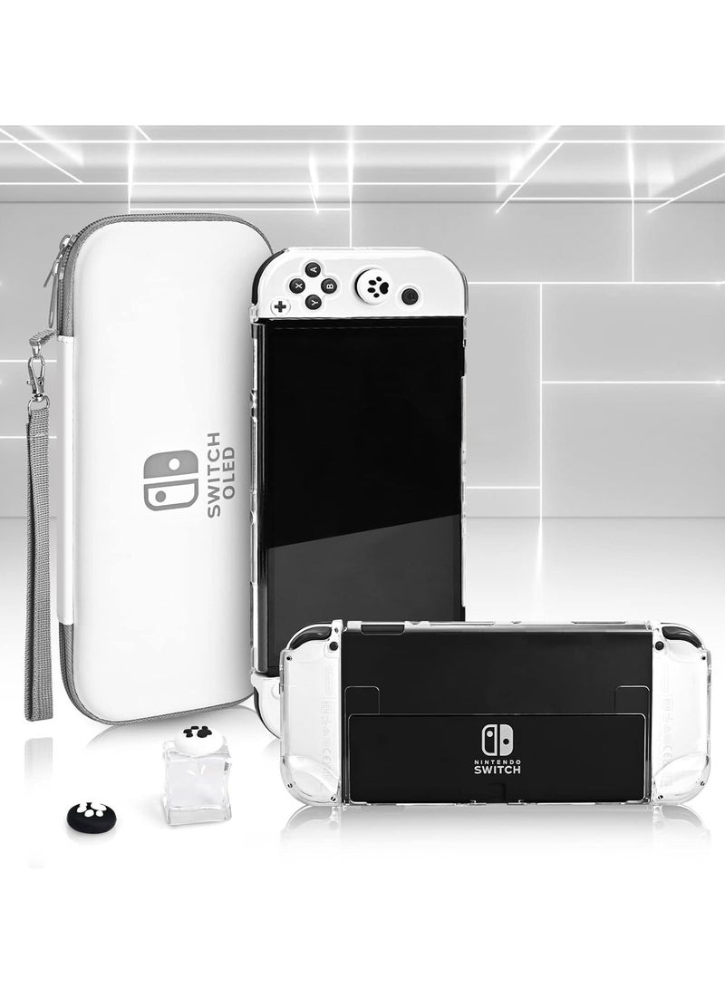 Carrying Case for Nintendo Switch & Switch OLED,Compact and Portable Storage Set with Tempered Film, Switch OLED Crystal case, Thumb Grip Accessories