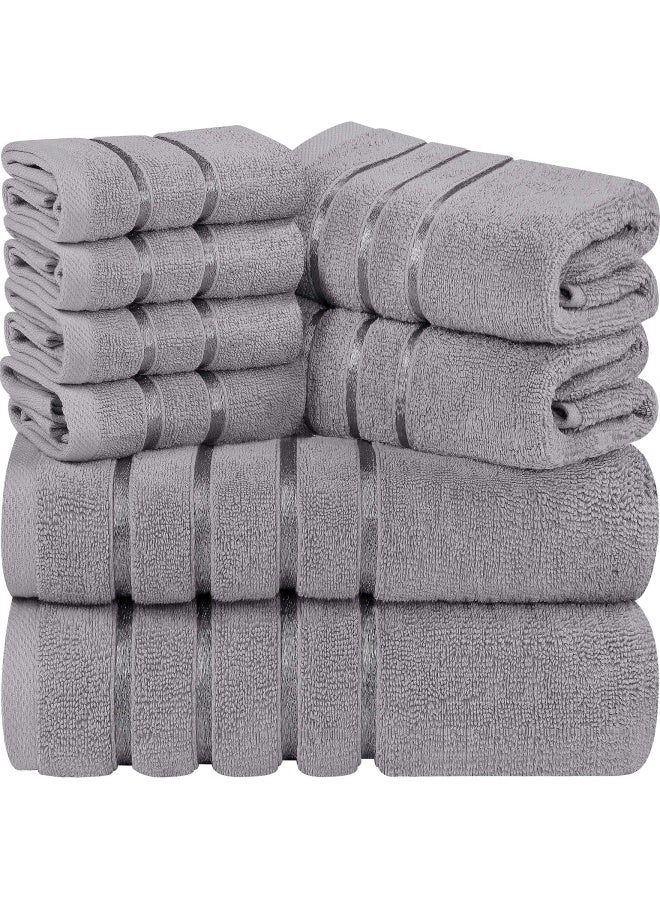 8 Piece Luxury Towel Set 2 Bath Towels 2 Hand Towels And 4 Wash Cloths 600 Gsm 100 Ring Spun Cotton Highly Absorbent Viscose Stripe Towels Ideal For Everyday Use Cool Grey