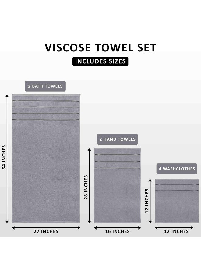 8 Piece Luxury Towel Set 2 Bath Towels 2 Hand Towels And 4 Wash Cloths 600 Gsm 100 Ring Spun Cotton Highly Absorbent Viscose Stripe Towels Ideal For Everyday Use Cool Grey