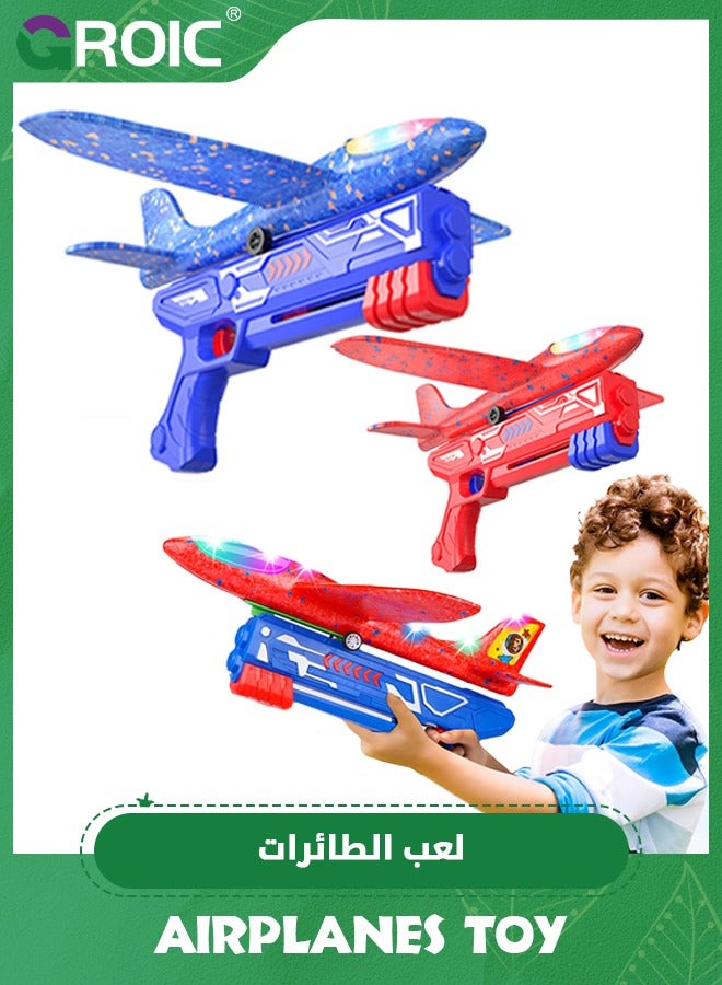 2 Pack LED Light Airplane Launcher Toy Set,2 Flight Mode Glider Airplane Foam Outdoor Sport Toys,Outdoor Flying Toys with DIY Stickers, Airplane Toy,Party Favor