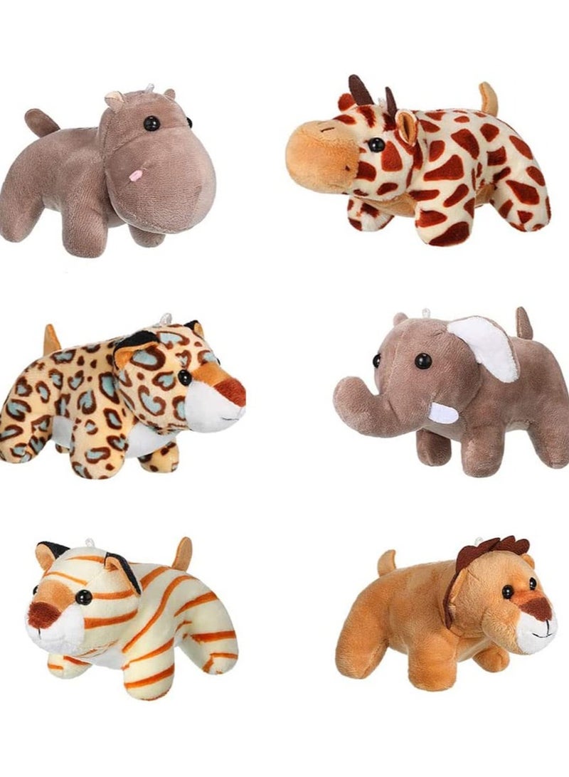 6-piece mini stuffed forest and jungle animal plush toys 4.8 inches