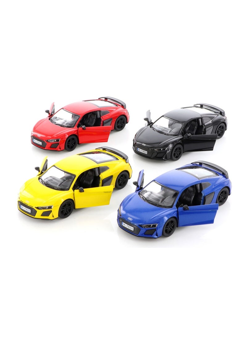 Pack of 4 Pcs 1:36 Scale 2021 Audi R8 Coupe Door Openable Pull Back Action Diecast Model Alloy Metal Toy Car-Assorted Colour