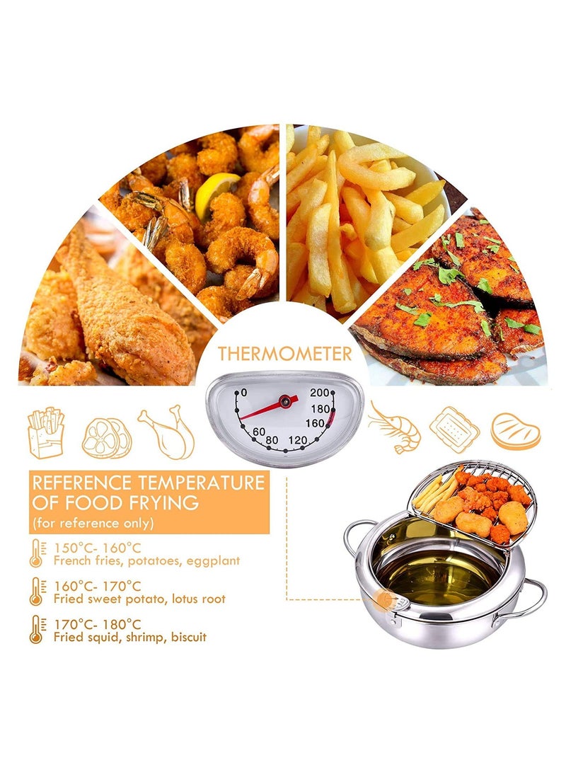 Deep Fryer Pot 304 Stainless Steel with Temperature Control and Lid Japanese Style Tempura Fryer Pan Uncoated Fryer Diameter 9.4
