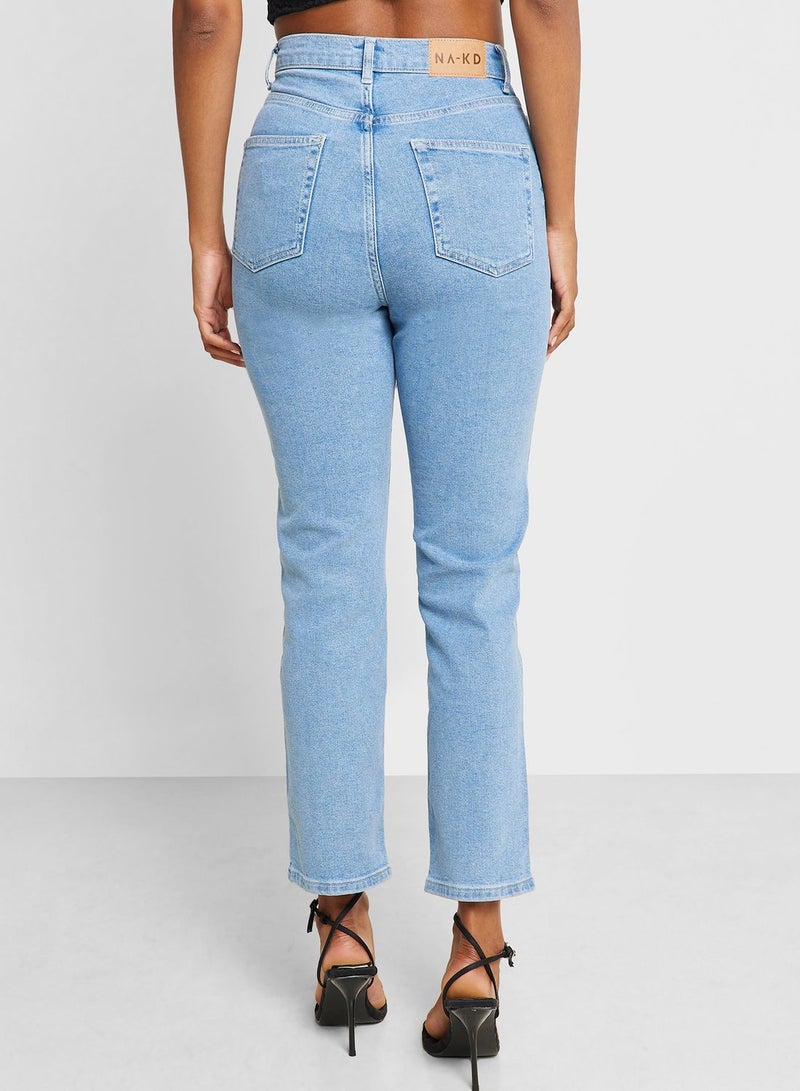 Denim Straight Fit High Waist Jeans