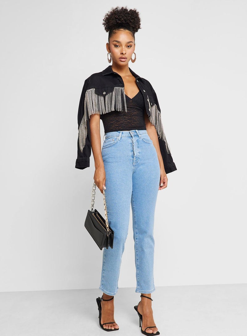 Denim Straight Fit High Waist Jeans