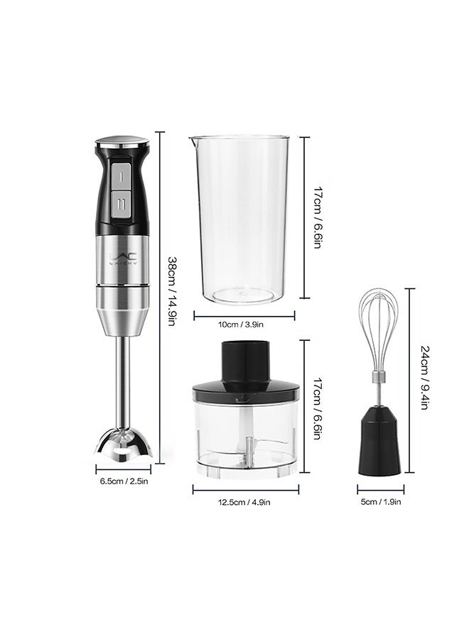 Hand Blender, 4 in 1 Blender, Hand Blender Electric 800W 2-Speed and Turbo Mode, Immersion Blender with 500ml Food Chopper, 600ml Container, Milk Frother, Egg Whisk, for Smoothie Sauces Food Soups