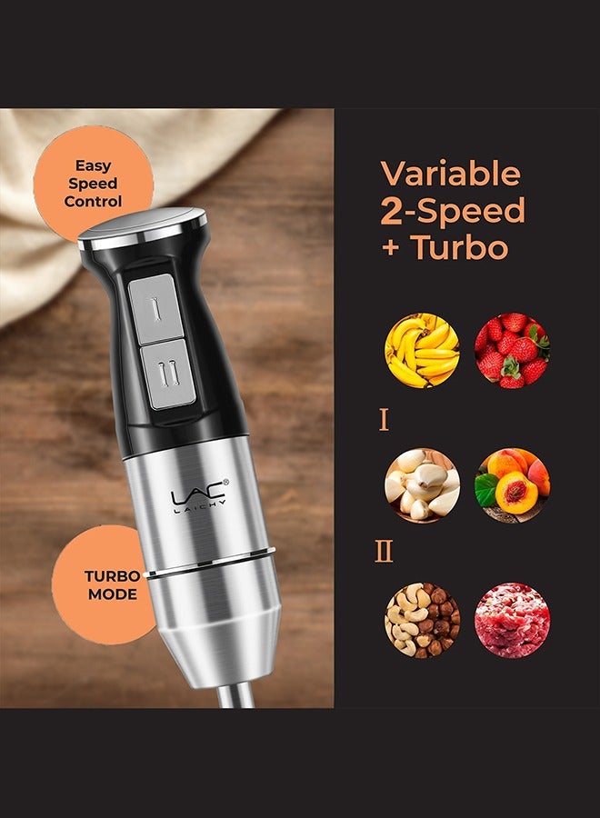 Hand Blender, 4 in 1 Blender, Hand Blender Electric 800W 2-Speed and Turbo Mode, Immersion Blender with 500ml Food Chopper, 600ml Container, Milk Frother, Egg Whisk, for Smoothie Sauces Food Soups