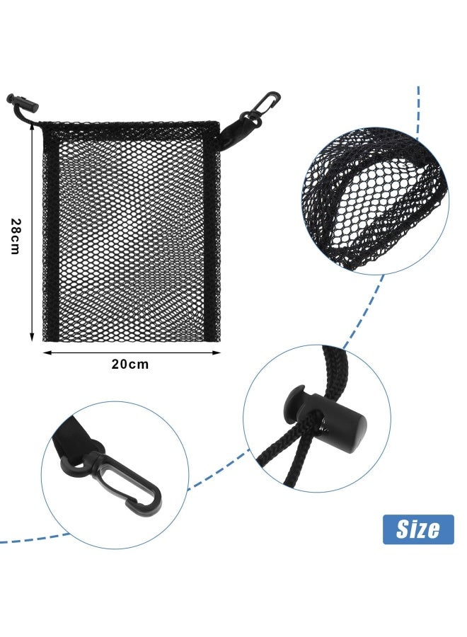 8 Pieces Black Mesh Drawstring Bags With Clips Nylon Storage Mesh Bags For Collecting Toys Travel 20 X 15 Cm 7.9 X 6 Inch