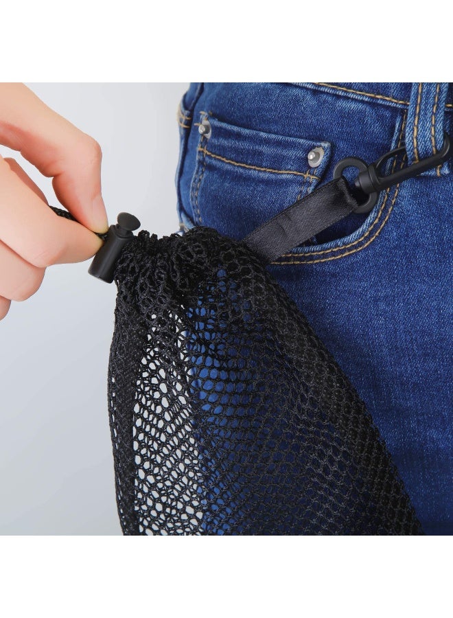 8 Pieces Black Mesh Drawstring Bags With Clips Nylon Storage Mesh Bags For Collecting Toys Travel 20 X 15 Cm 7.9 X 6 Inch