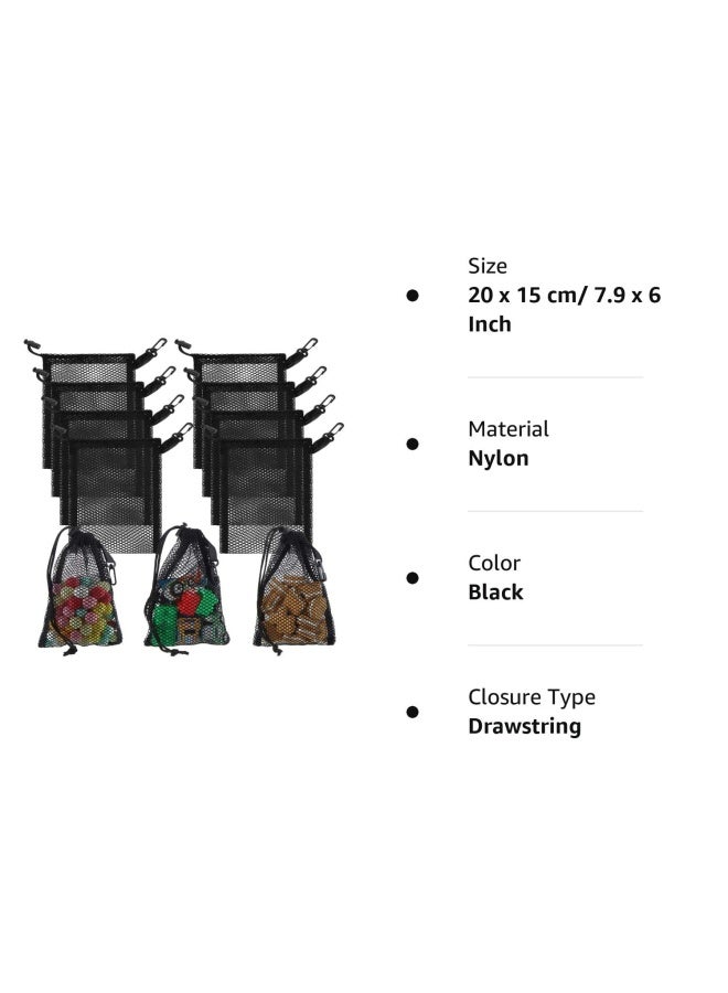 8 Pieces Black Mesh Drawstring Bags With Clips Nylon Storage Mesh Bags For Collecting Toys Travel 20 X 15 Cm 7.9 X 6 Inch