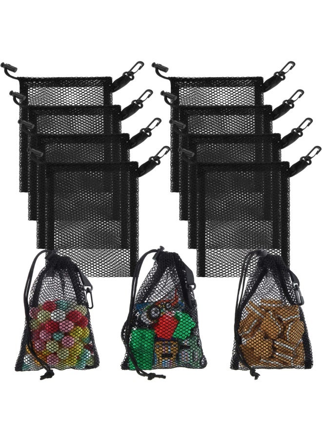 8 Pieces Black Mesh Drawstring Bags With Clips Nylon Storage Mesh Bags For Collecting Toys Travel 20 X 15 Cm 7.9 X 6 Inch