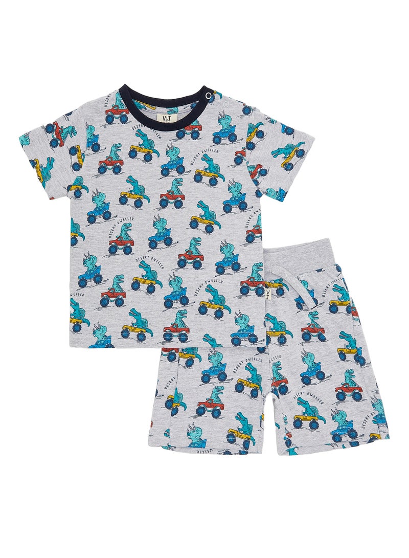 2-Piece Summer Outfit Set Light Grey for Baby Boys - T-Shirt & Shorts