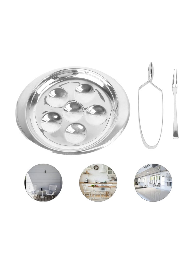 Snail Tong Forks Set, 3 Pcs Stainless Steel Escargot Tableware Metal Snail Tong 6 Compartment Holes Snail Plate Tong Escargot Fork Escargot Plate for Home BBQ Restaurant