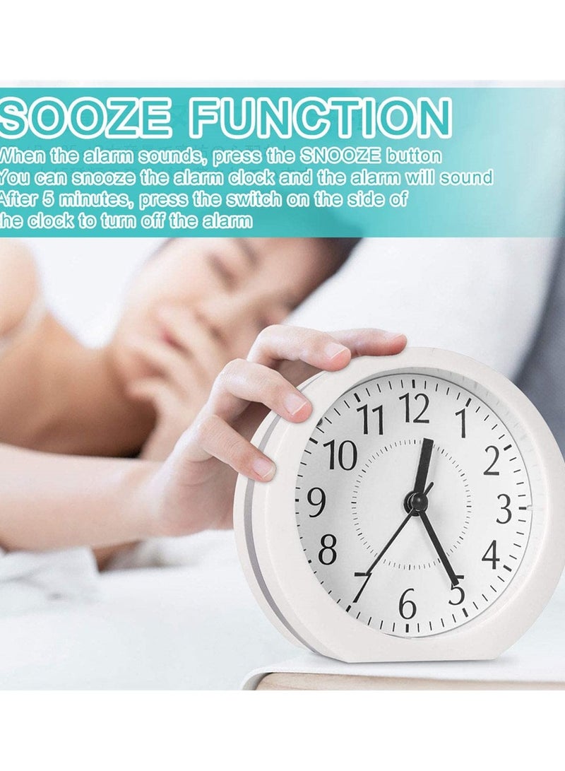 Analog Alarm Clock Super Silent Non Ticking Small Clock with Snooze and Night Light, Battery Operated Travel Alarm Clock 24 Songs Music Luminous Alarm Clocks for Bedroom