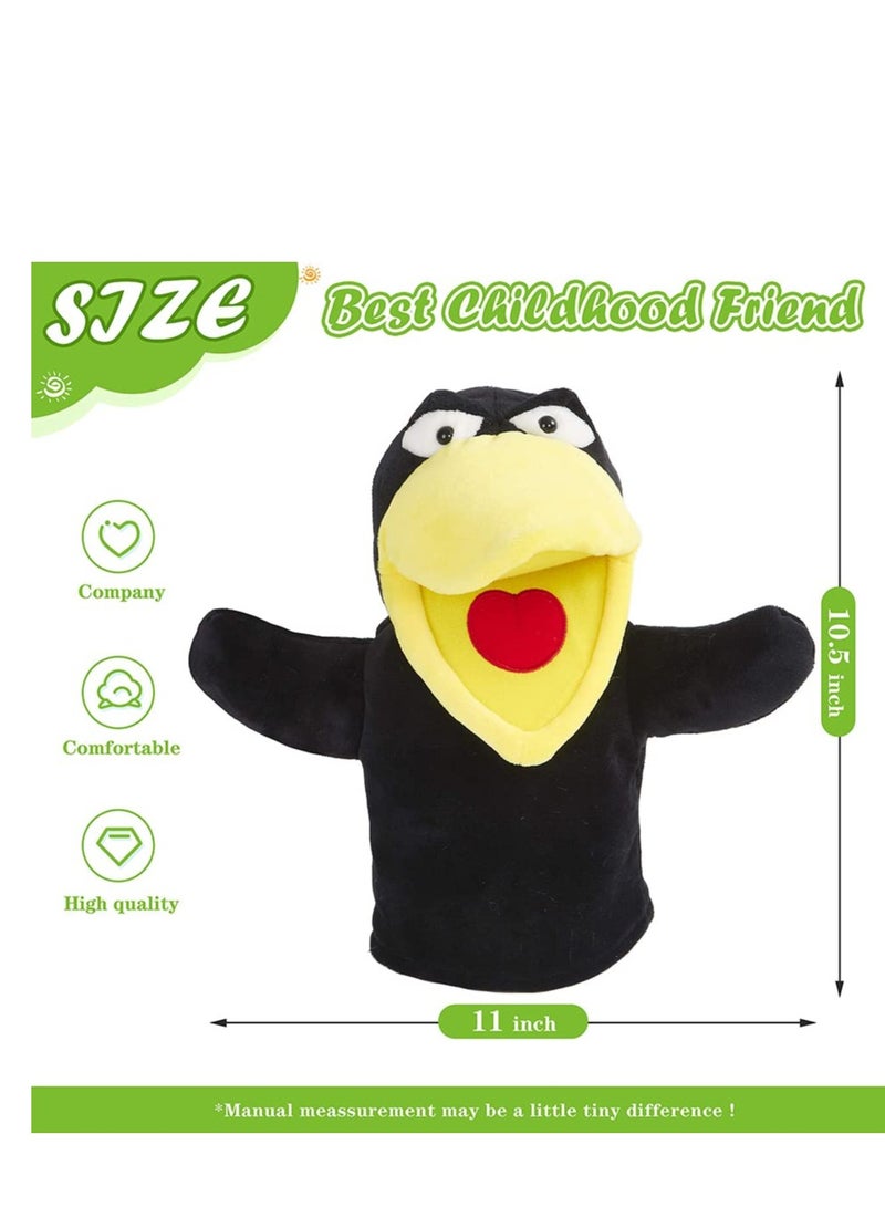 Hand Puppet Toys, Cute Plush Crow Toy Soft Lovely Bird Toy Doll Funny Developing Intelligence Birthday for Kids interactive Imaginative Pretend Play Black, 10''
