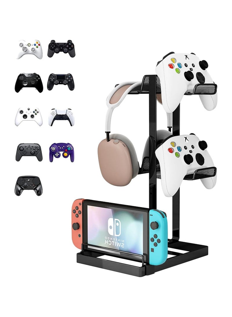 Universal  3 Tier Controller Stand with Headset Holder, Carbon Steel Stand for PS5 Pro / PS5 Slim Xbox / Switch / PS4 / PS5 / PC / iPad / Mobile Phone, Controller Stand Bracket Gaming Accessories