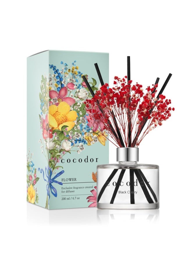 Cocod Or Cocodor Preserved Real Flower Reed Diffuser Black Cherry 6.7Oz 200Ml 1 Pack Reed Diffuser Set Oil Diffuser And Reed Diffuser Sticks Home Decor And Office Decor Fragrance And Gifts