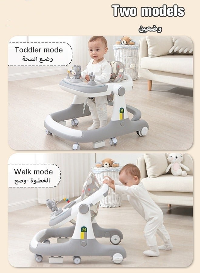 2 In 1 Baby Walker, Infant Push With Adjustable Height, Mute Wheels, 6-18 Months