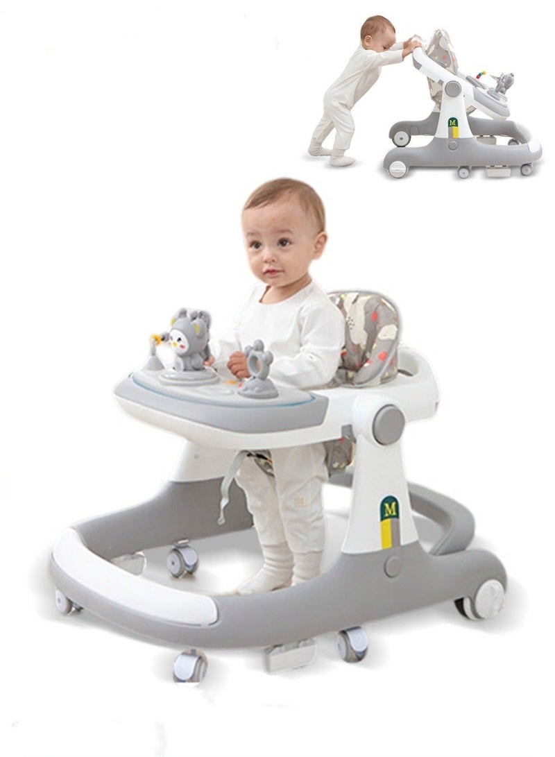 2 In 1 Baby Walker, Infant Push With Adjustable Height, Mute Wheels, 6-18 Months