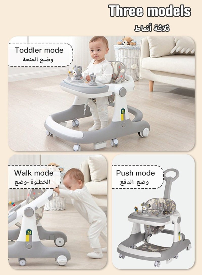 3 In 1 Baby Walker With Parent Push Handle And Big Comfortable Seat Cushion For Infants Children