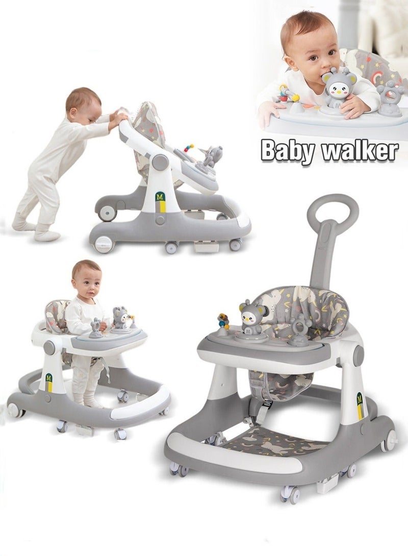 3 In 1 Baby Walker With Parent Push Handle And Big Comfortable Seat Cushion For Infants Children