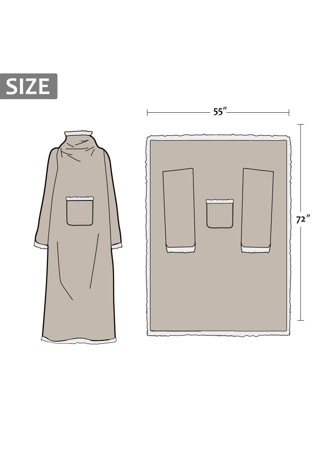 Camel  Sherpa Fleece Blanket With Sleeves And Pocket Wearable Micro Plush Warm Sleeved Tv Blanket Throw Robe For Adult Women And Men Large 72 X55