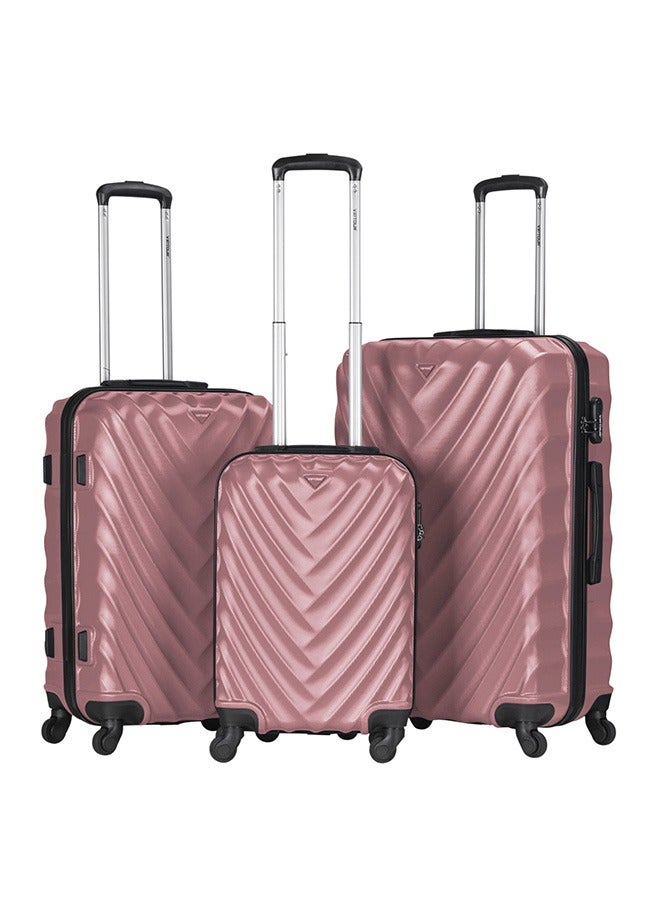 3 Pcs ABS Hardside Trolley Luggage Set Spinner Wheels With Number Lock 20/24/28 Rose Pink