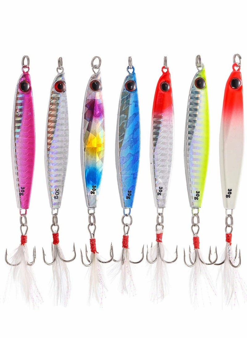 7 Pcs Fishing Lures Hard Metal Sea Fishing Spinners, Sea Fishing Lures, Sea Fishing Sinking Lure for Wobbler Pike Carp Trout Perch Squid Catfish Fishing Baits (30g*7pcs)