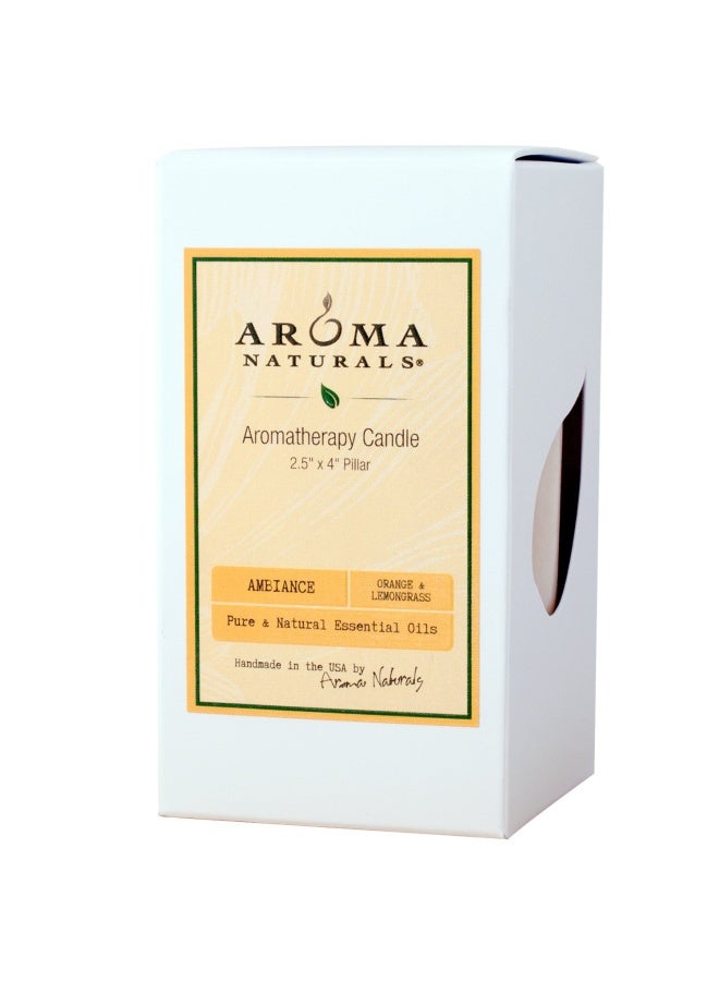 Essential Oil Orange And Lemongrass Scented Pillar Candle Ambiance 2.5 Inch X 4 Inch Yellow