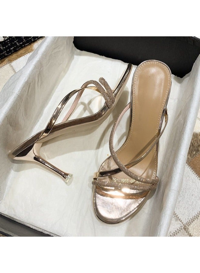 Trendy Glittery Strap High Heels Formal Sandals Bling Crystal Design Slippers For Women Heel Sandals Stripper Heels Open Mules Wedding Shoes Summer