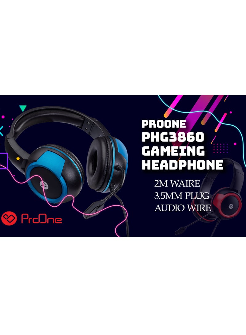 ProOne PHG3860 Gaming Headset - Memory Foam Cushion - for PC, Mac, PS4, PS5, Switch, Xbox One, Xbox Series X|S, Mobile - 3.5mm Audio Jack - Lightweight 255g - ABS+PP Material