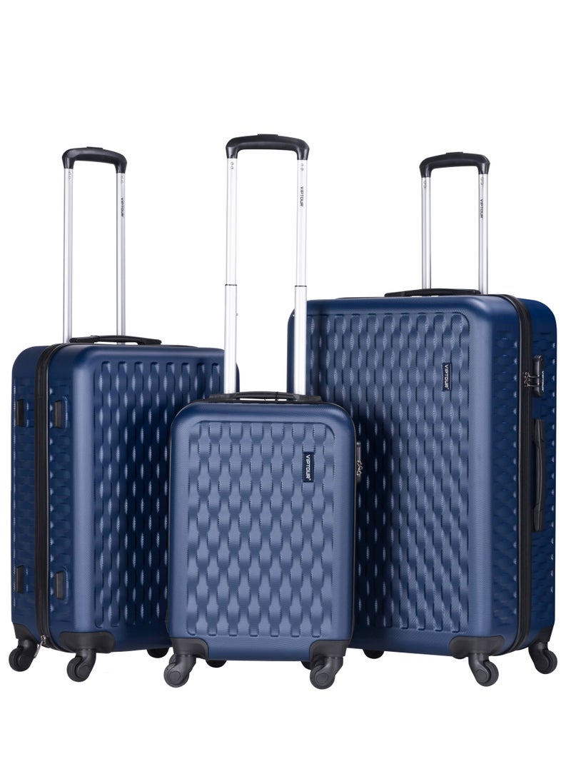 ABS Hardside 3Pcs Trolley Luggage Set Spinner Wheels With Number Lock 20/24/28 Dark Blue