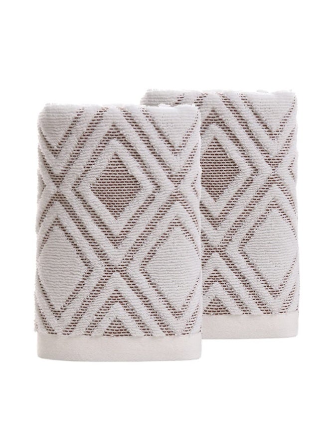Hand Towels Set Of 2 Diamond Pattern 100 Cotton Absorbent Soft Decorative Towel For Bathroom 13.4 X 29.5 Inch Beige Brown