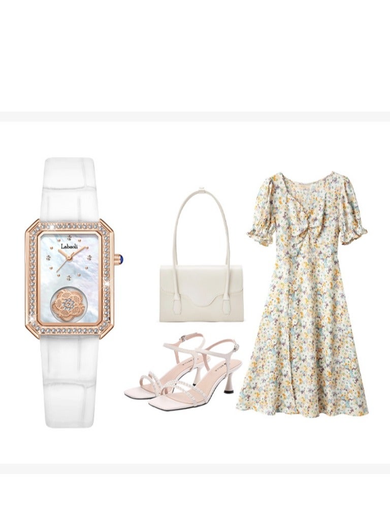 Women's Fashion Diamond Inlaid Rotatable Camellia Watch