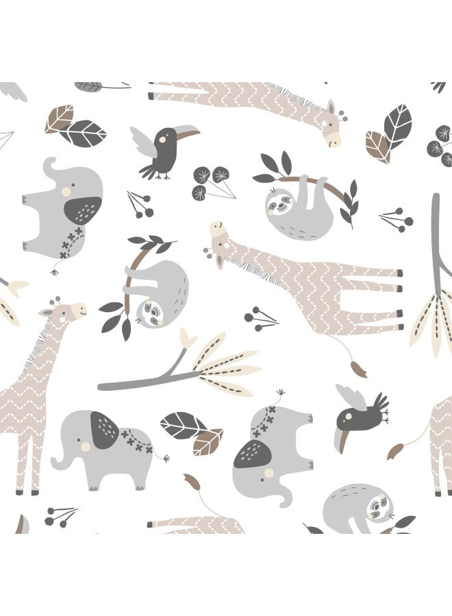 Lambs And Ivy Baby Jungle Animals White Gray Taupe Cotton Fitted Crib Sheet