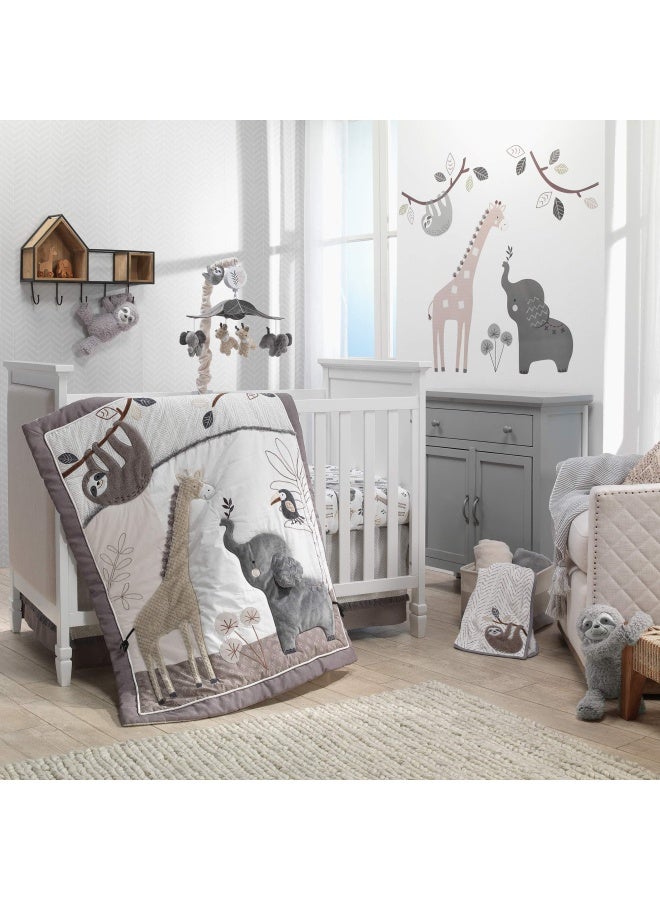 Lambs And Ivy Baby Jungle Animals White Gray Taupe Cotton Fitted Crib Sheet