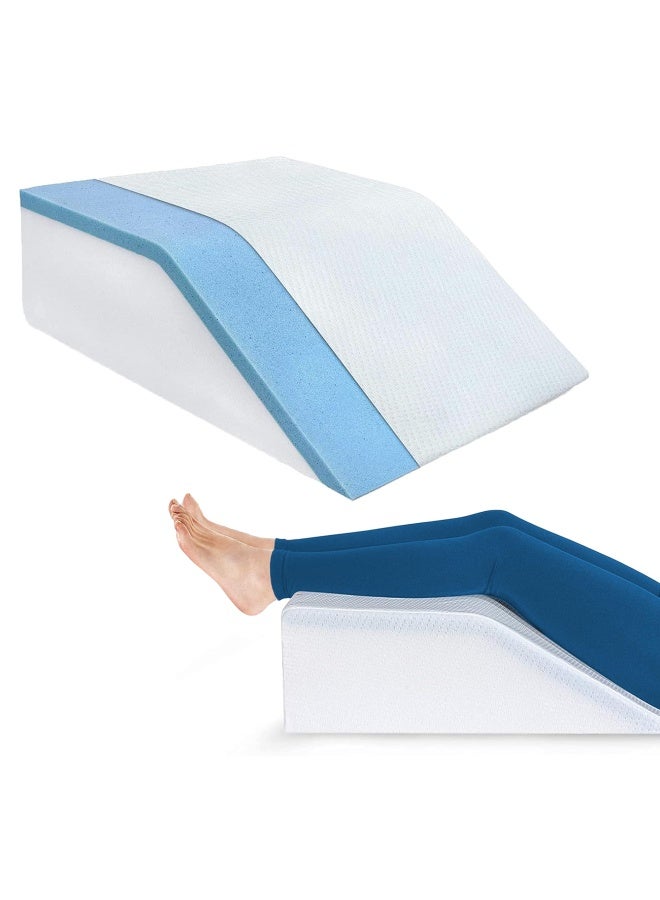 Leg Elevation Pillow W Foam Top Cooling Gel Leg Wedge Pillow For Legs Leg Wedges For Elevation Leg Rest Relieves Back Hip Knee Pain Leg Elevation Pillows For Swelling Washable Cover