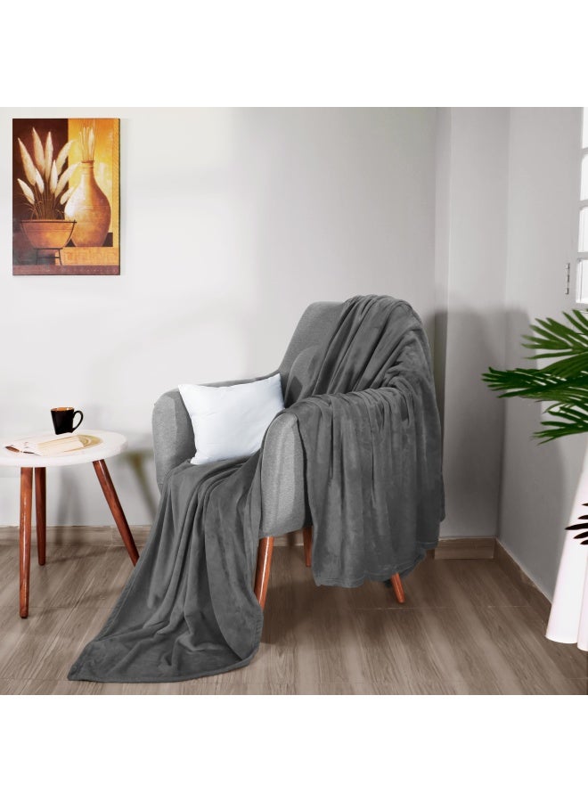 Fleece Blanket Queen Size Grey 300Gsm Luxury Bed Blanket Anti Static Fuzzy Soft Blanket Microfiber 90X90 Inches