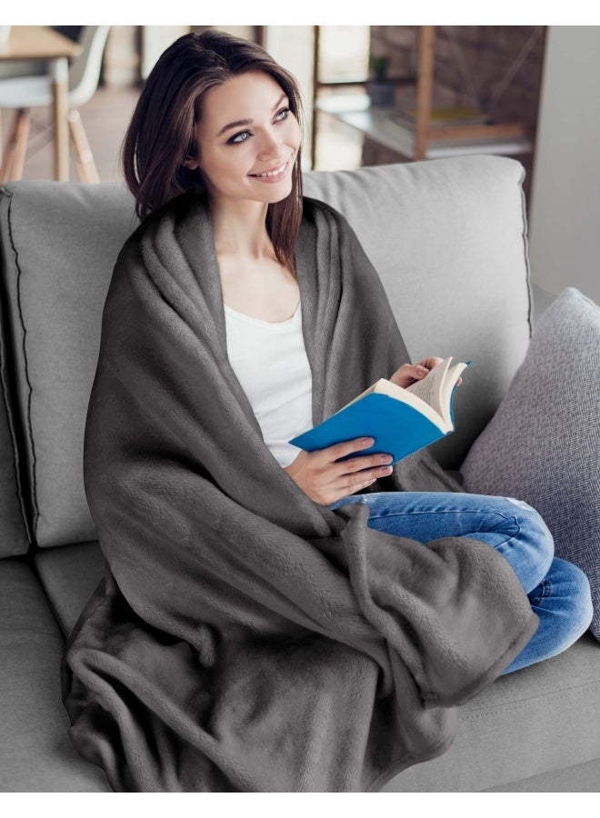 Fleece Blanket Queen Size Grey 300Gsm Luxury Bed Blanket Anti Static Fuzzy Soft Blanket Microfiber 90X90 Inches