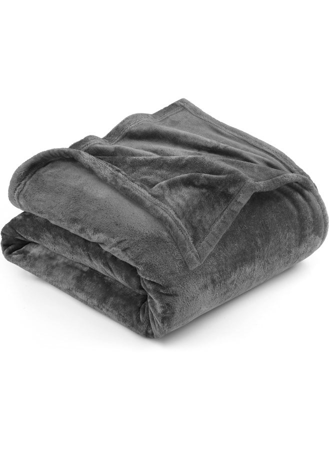 Fleece Blanket Queen Size Grey 300Gsm Luxury Bed Blanket Anti Static Fuzzy Soft Blanket Microfiber 90X90 Inches