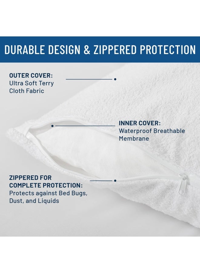 Waterproof Pillow Protectors Set Of 2 King Size Allergy Pillow Cases With Zipper Hypoallergenic Pillowcase Covers Protect Against Allergens Dust And Mites