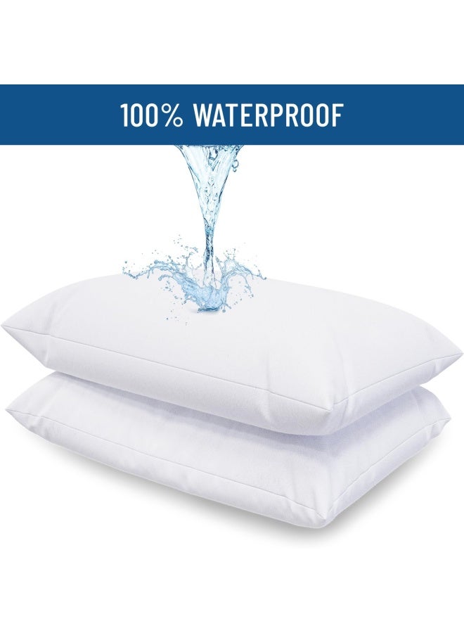Waterproof Pillow Protectors Set Of 2 King Size Allergy Pillow Cases With Zipper Hypoallergenic Pillowcase Covers Protect Against Allergens Dust And Mites