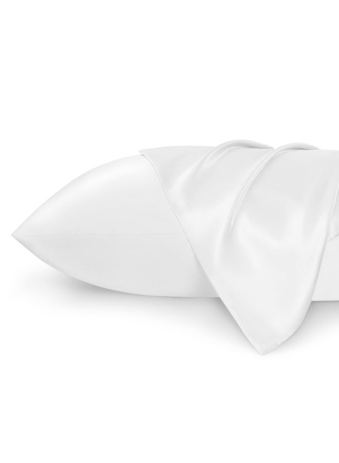 Satin Pillowcase Standard Set Of 2 Pure White Silky For Hair And Skin 20X26 Inches Pillow Covers With Envelope Closure Similar To Silk Pillow Cases Gifts For Women Men