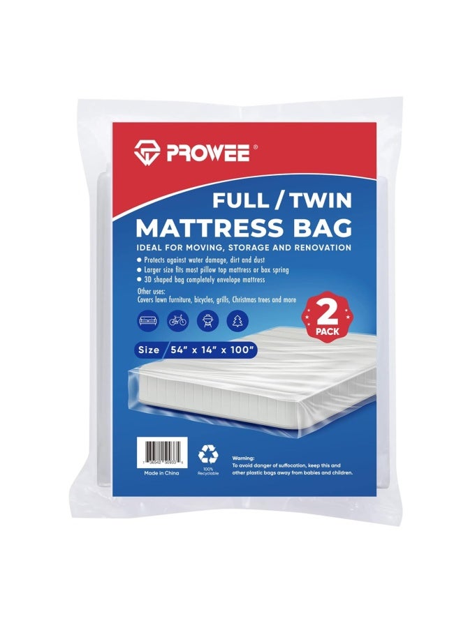 2 Pack Full Twin Mattress Bag Clear Mattress Storage Bag Mattress Bag For Disposal Twin Mattress Plastic Cover For Moving