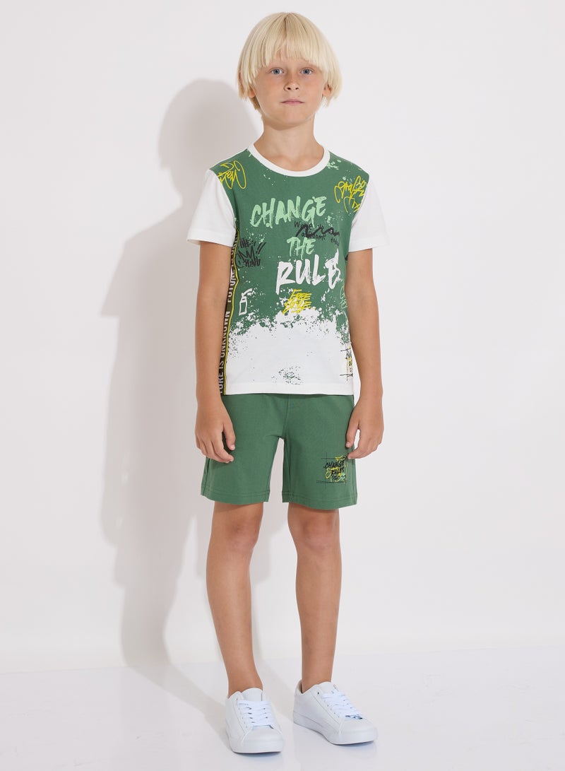 Boys' Summer Outfit Set: 2-Piece T-Shirts & Shorts - White & Dark Green (2-8 Years)