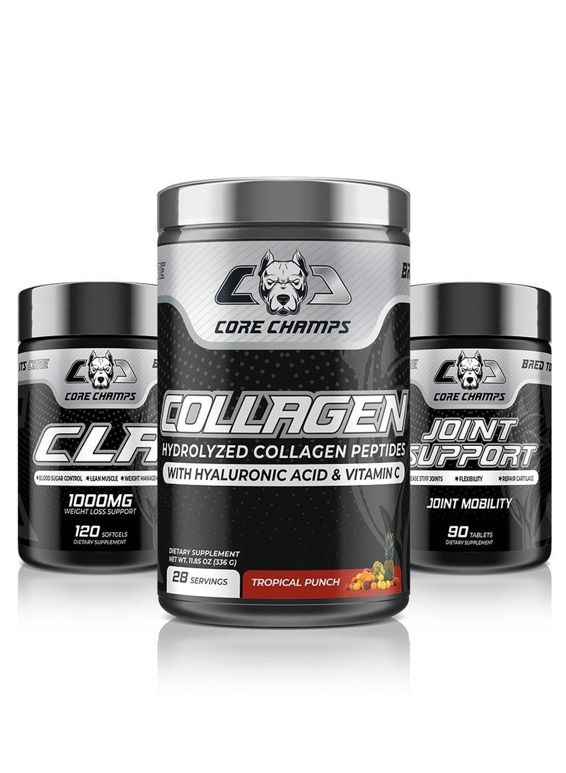 Core Champs Bundle - Cla 1000Mg 120Sgel/120Sv + Collagen Tropical Punch 28Sv + Joint Support 90Tab/30Sv