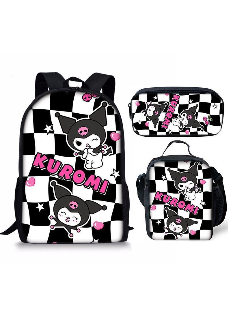 3 pcs set Kuromi Children Backpack Daypack Schoolbag Girls  Boys School Book bag with Lunch Box Pen Case