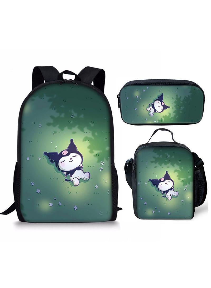 3 pcs set Kuromi Children Backpack Daypack Schoolbag Girls  Boys School Book bag with Lunch Box Pen Case